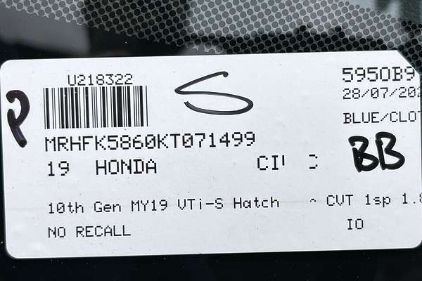 2019 Honda Civic VTi-S 10th Gen