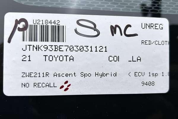 2021 Toyota Corolla Ascent Sport Hybrid ZWE211R