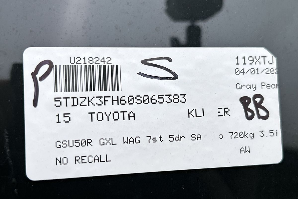 2015 Toyota Kluger GXL GSU50R