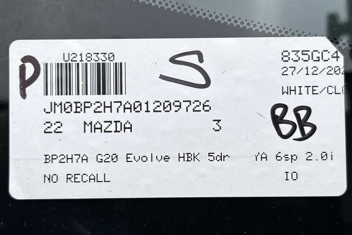 2022 Mazda 3 G20 Evolve BP Series