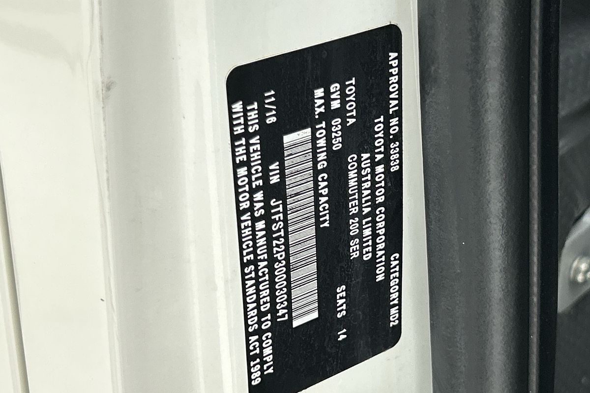 2016 Toyota Hiace Commuter KDH223R ELWB High Roof