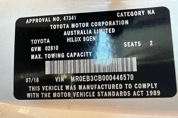 2018 Toyota Hilux Workmate TGN121R Rear Wheel Drive