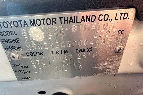 2018 Toyota Hilux Workmate TGN121R Rear Wheel Drive