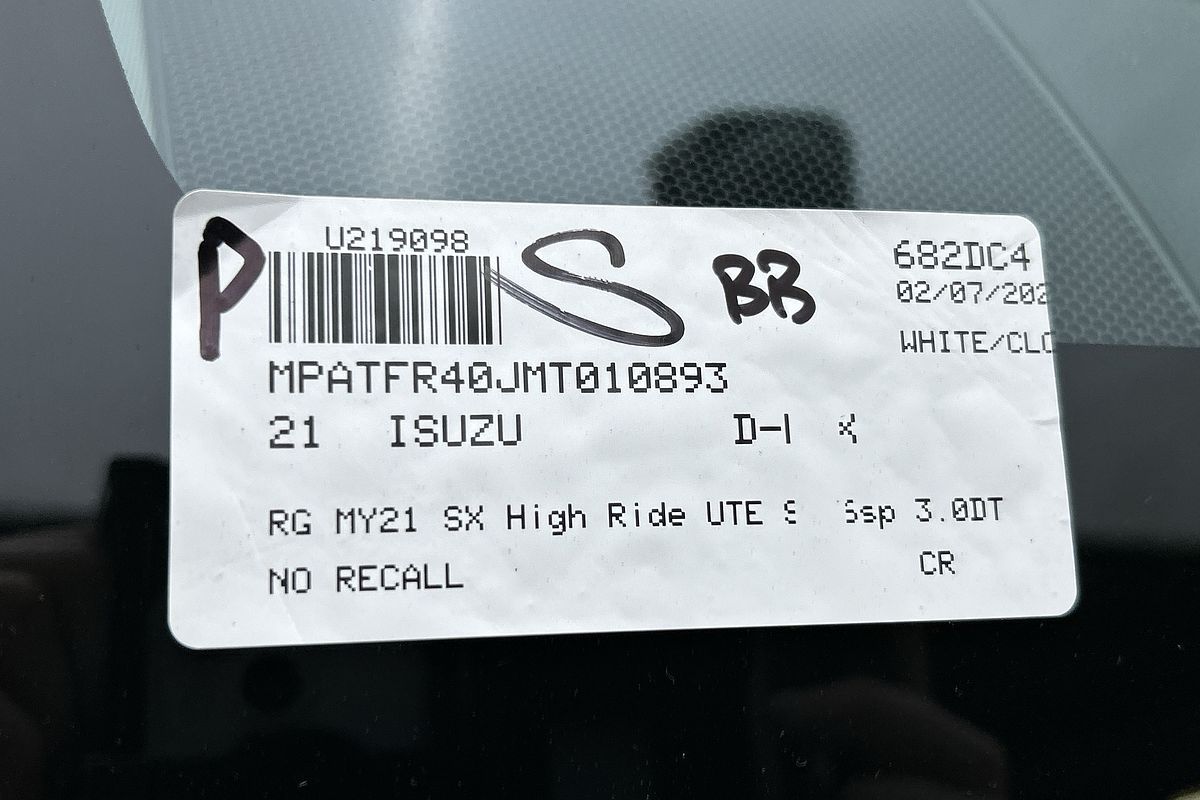 2021 Isuzu D-MAX SX High Ride Rear Wheel Drive