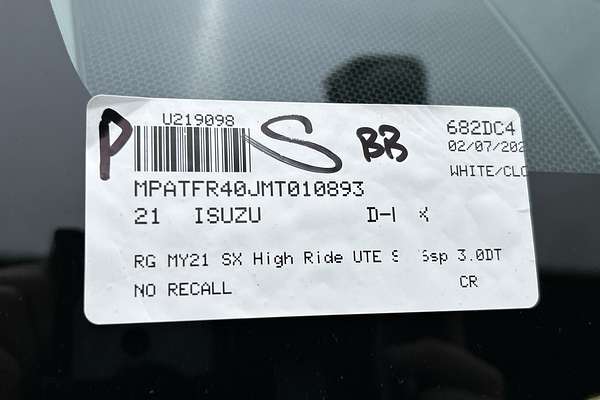 2021 Isuzu D-MAX SX High Ride Rear Wheel Drive