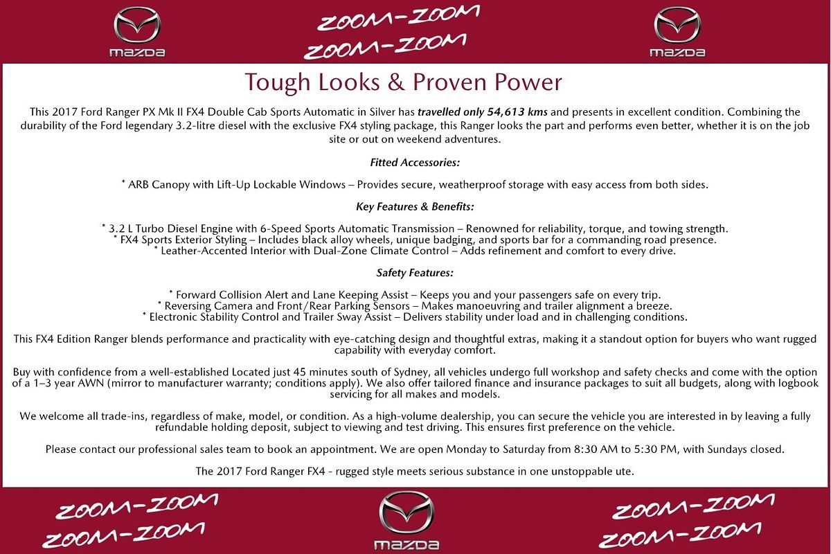 2017 Ford Ranger FX4 PX MkII 4X4 3.2L