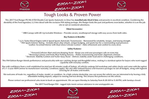 2017 Ford Ranger FX4 PX MkII 4X4 3.2L