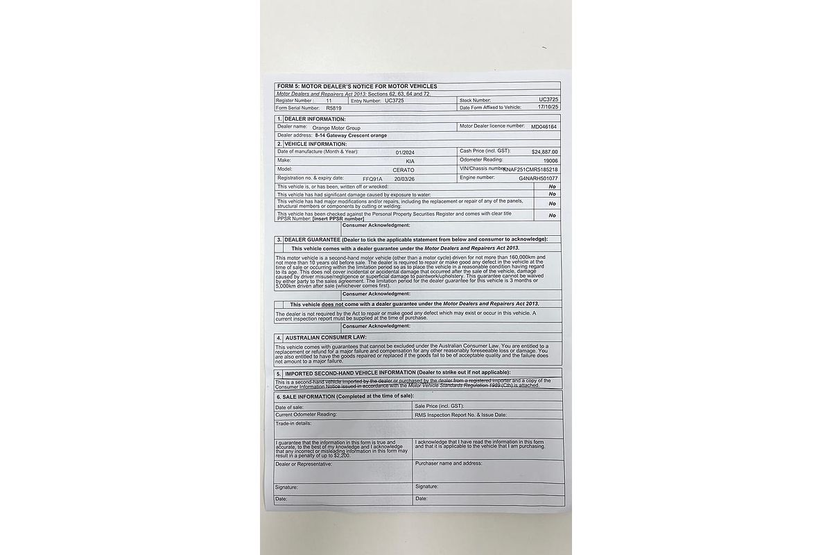 2024 Kia Cerato S BD