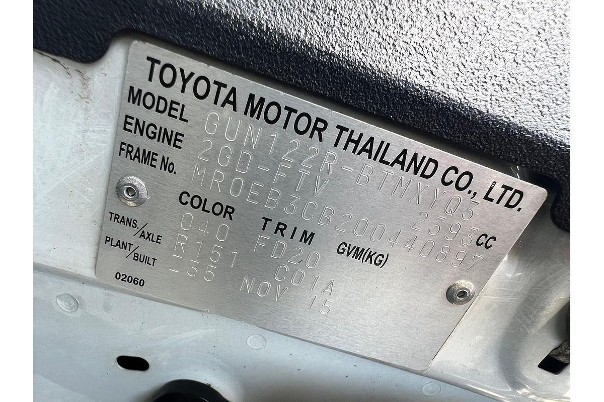 2015 Toyota Hilux Workmate GUN122R Rear Wheel Drive