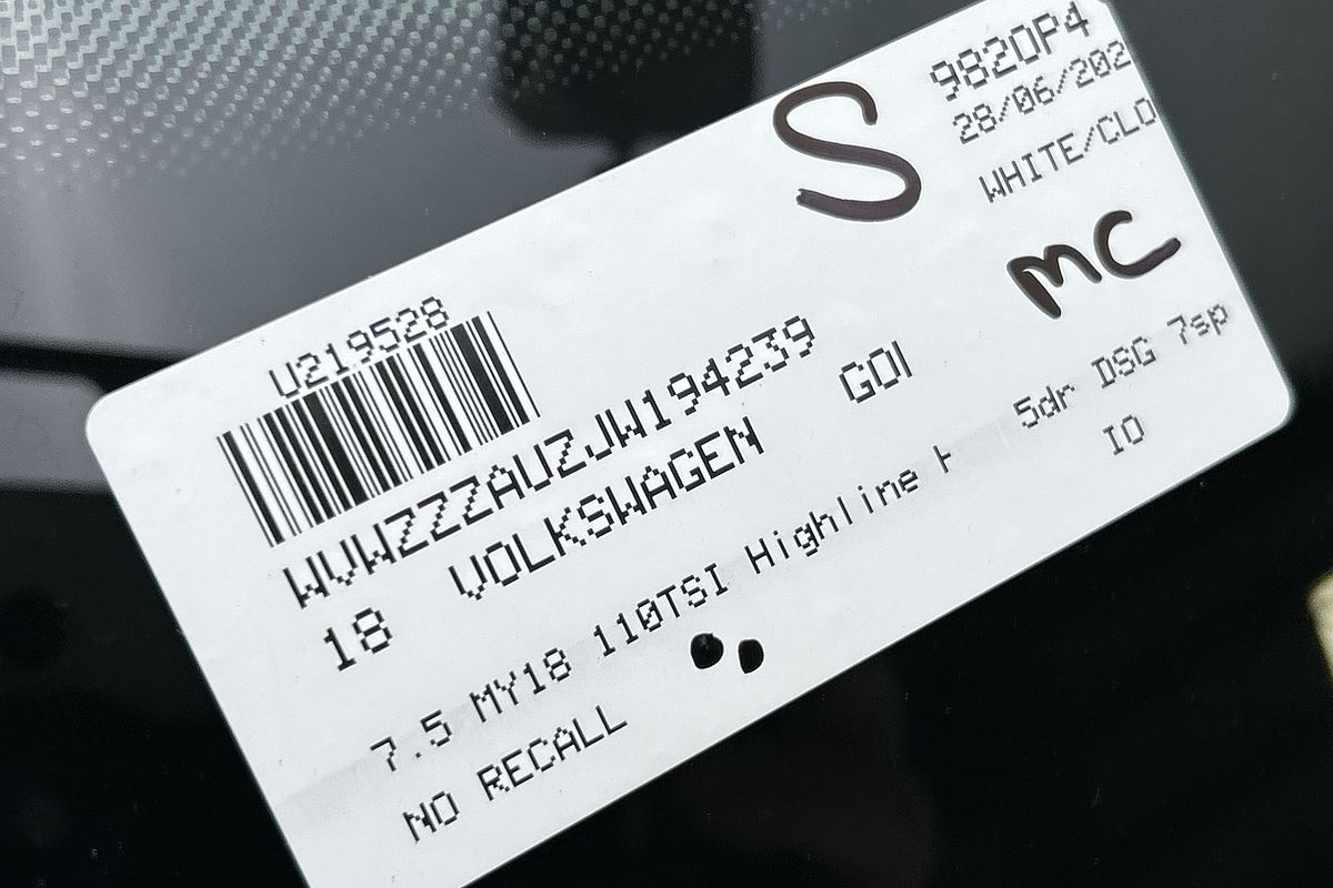 2018 Volkswagen Golf 110TSI Highline 7.5
