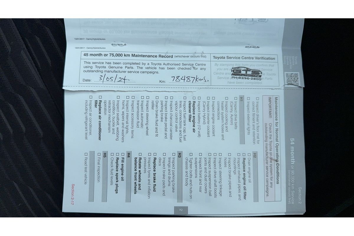 2017 Toyota Camry Altise ASV50R