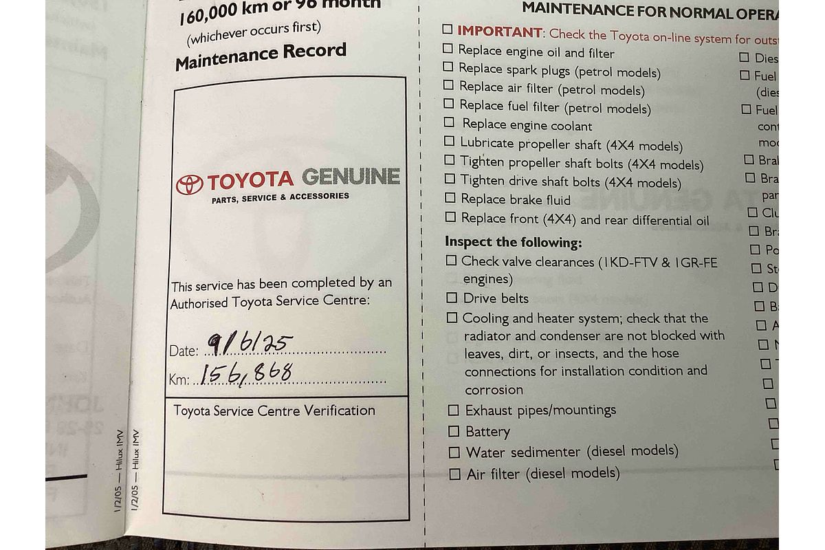 2005 Toyota Hilux SR GGN25R 4X4