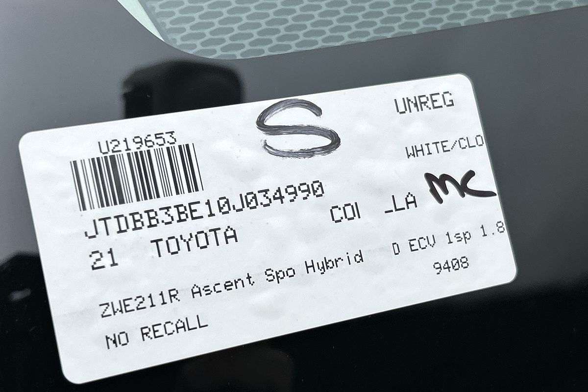 2021 Toyota Corolla Ascent Sport Hybrid ZWE211R