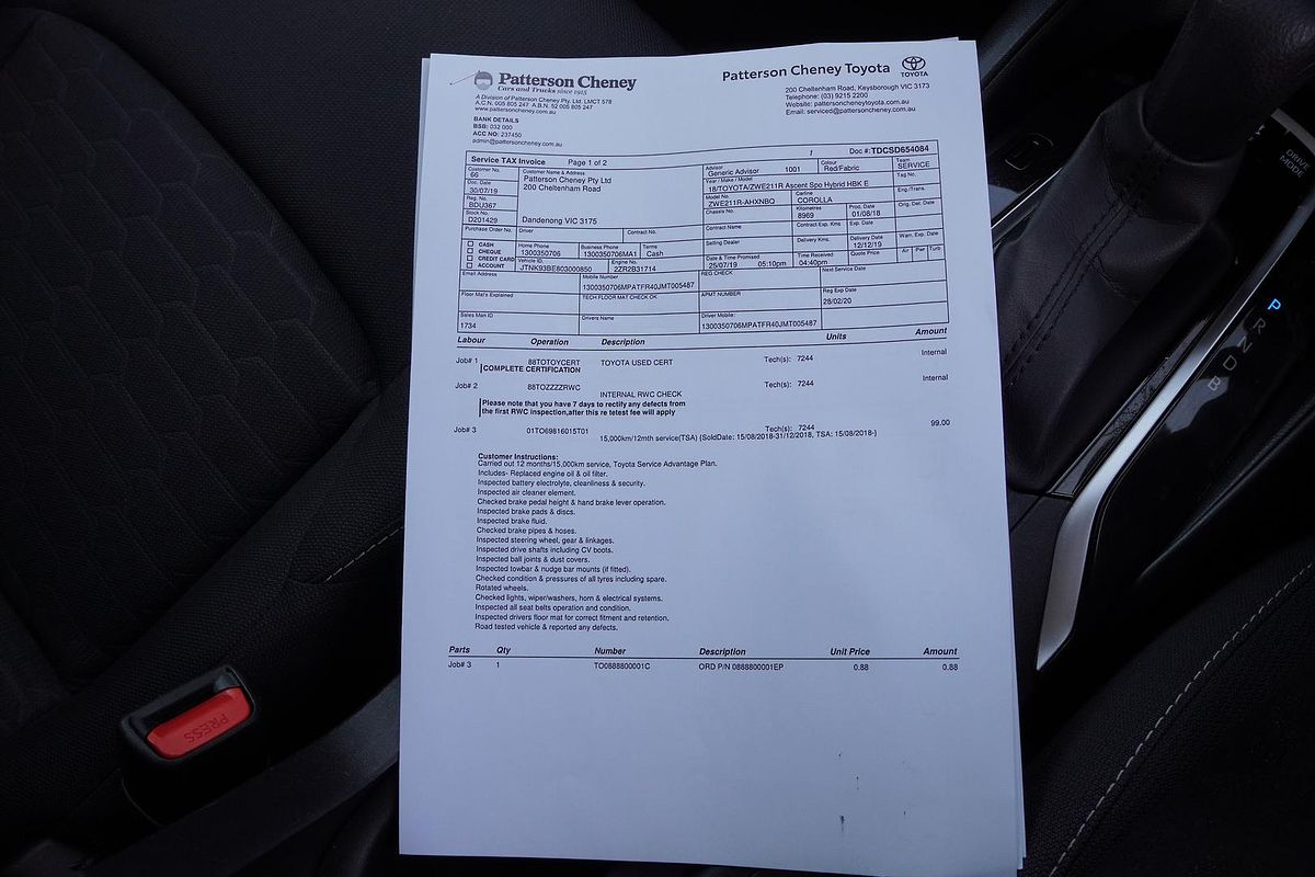 2018 Toyota Corolla Ascent Sport Hybrid ZWE211R