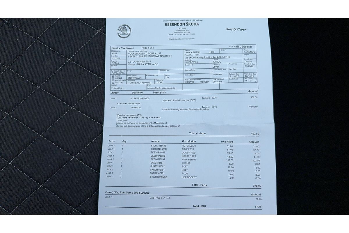 2022 SKODA Karoq 140TSI Sportline NU