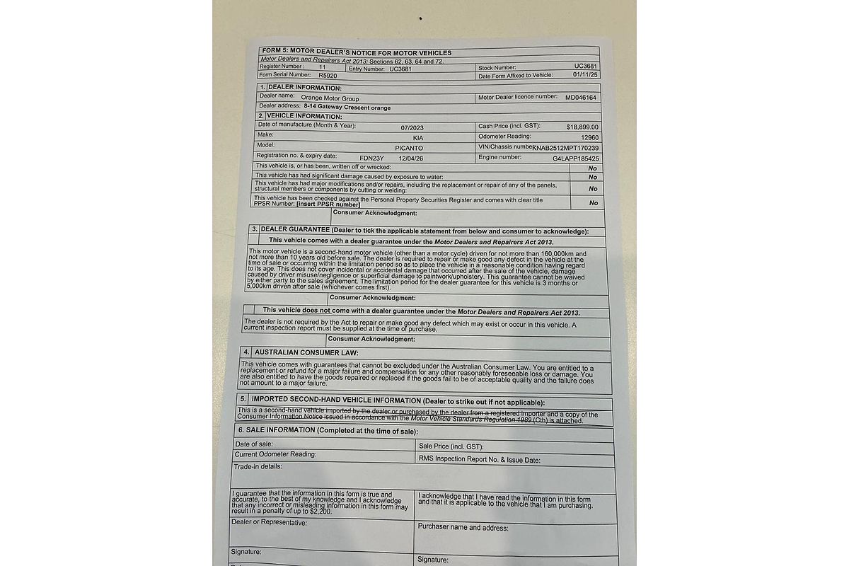 2023 Kia Picanto S JA