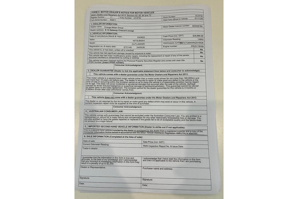 2022 Mitsubishi Outlander Aspire ZM
