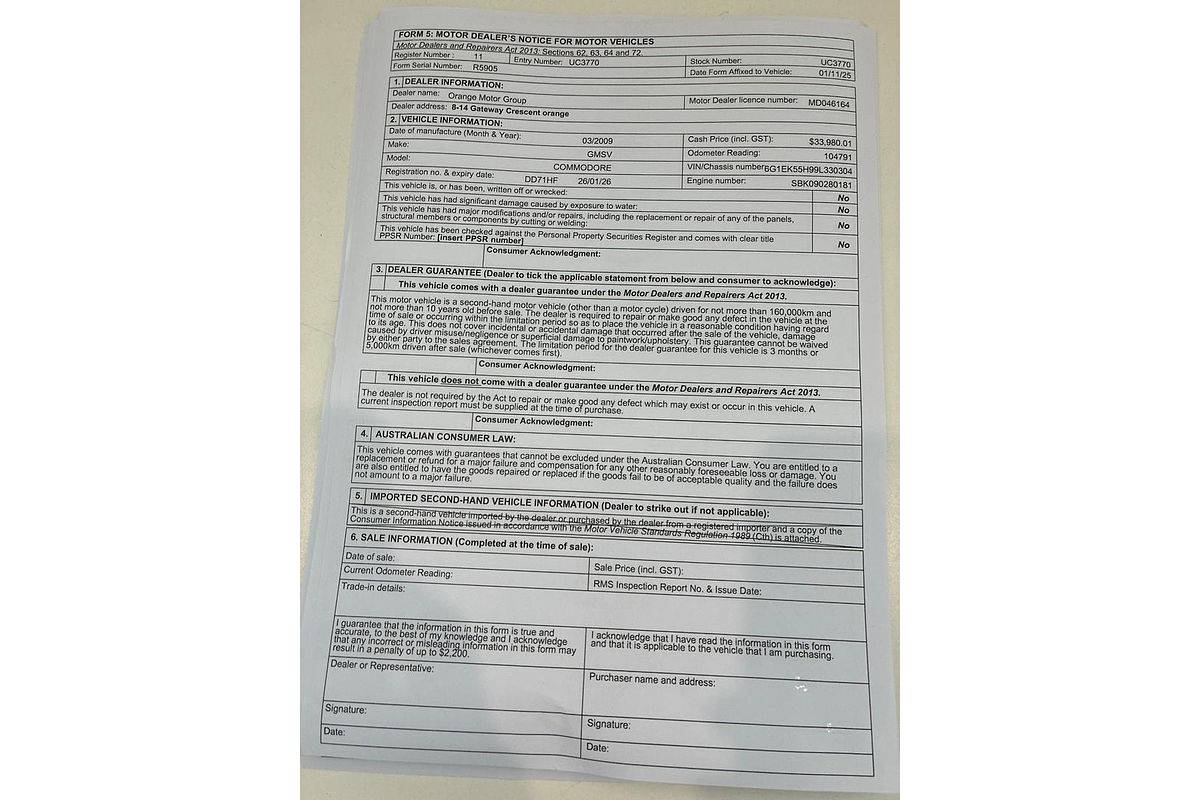 2009 Holden Commodore SS VE