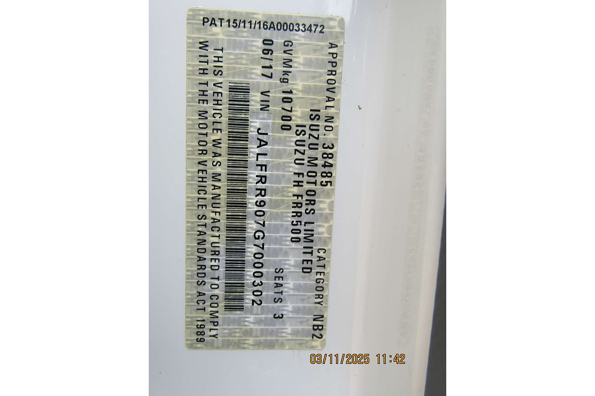 2017 Isuzu FRR 107-210 (XLWB) F MY16 REAR WHEEL DRIVE