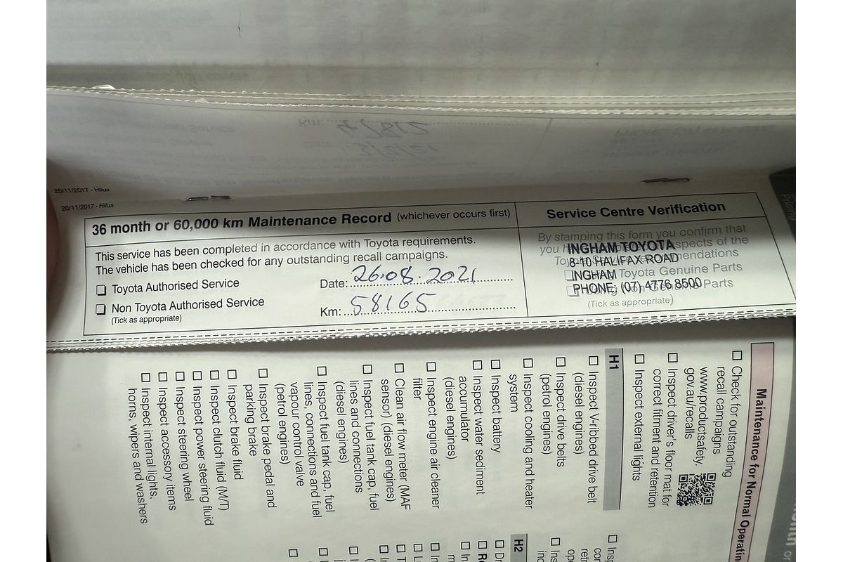 2018 Toyota Hilux Workmate Hi-Rider GUN135R Rear Wheel Drive