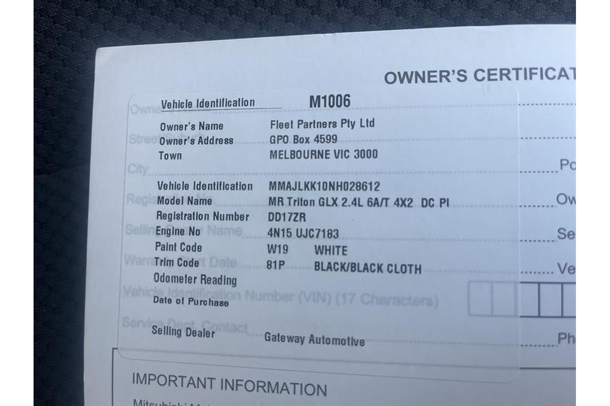 2021 Mitsubishi Triton GLX MR Rear Wheel Drive