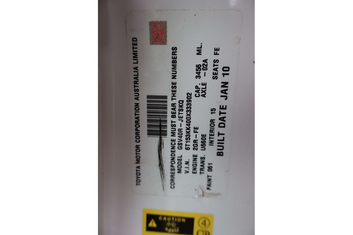 2010 Toyota Aurion Sportivo SX6 GSV40R