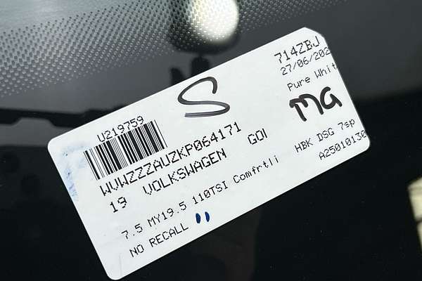 2019 Volkswagen Golf 110TSI Comfortline 7.5