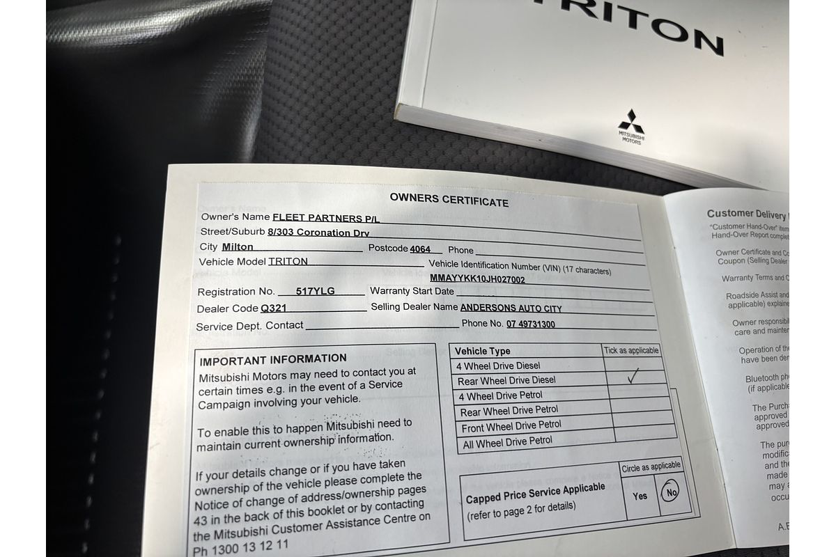 2018 Mitsubishi Triton GLX MQ Rear Wheel Drive