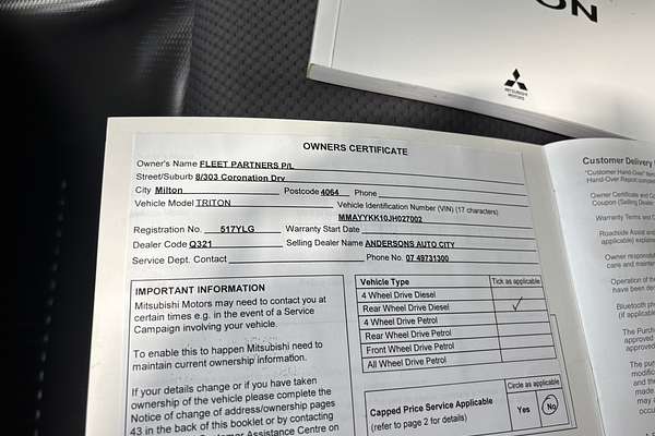 2018 Mitsubishi Triton GLX MQ Rear Wheel Drive