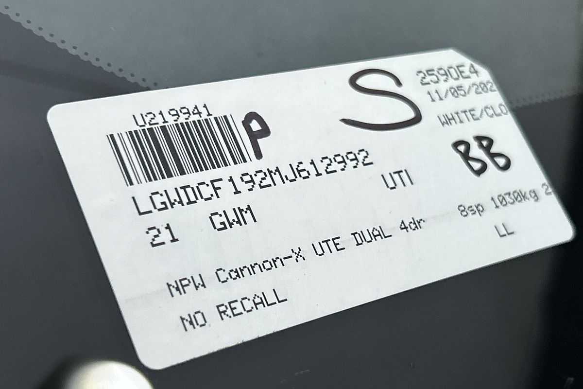 2021 GWM Ute Cannon-X NPW 4X4