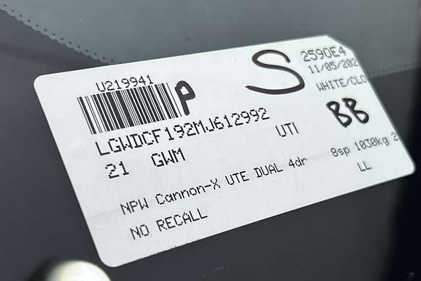 2021 GWM Ute Cannon-X NPW 4X4