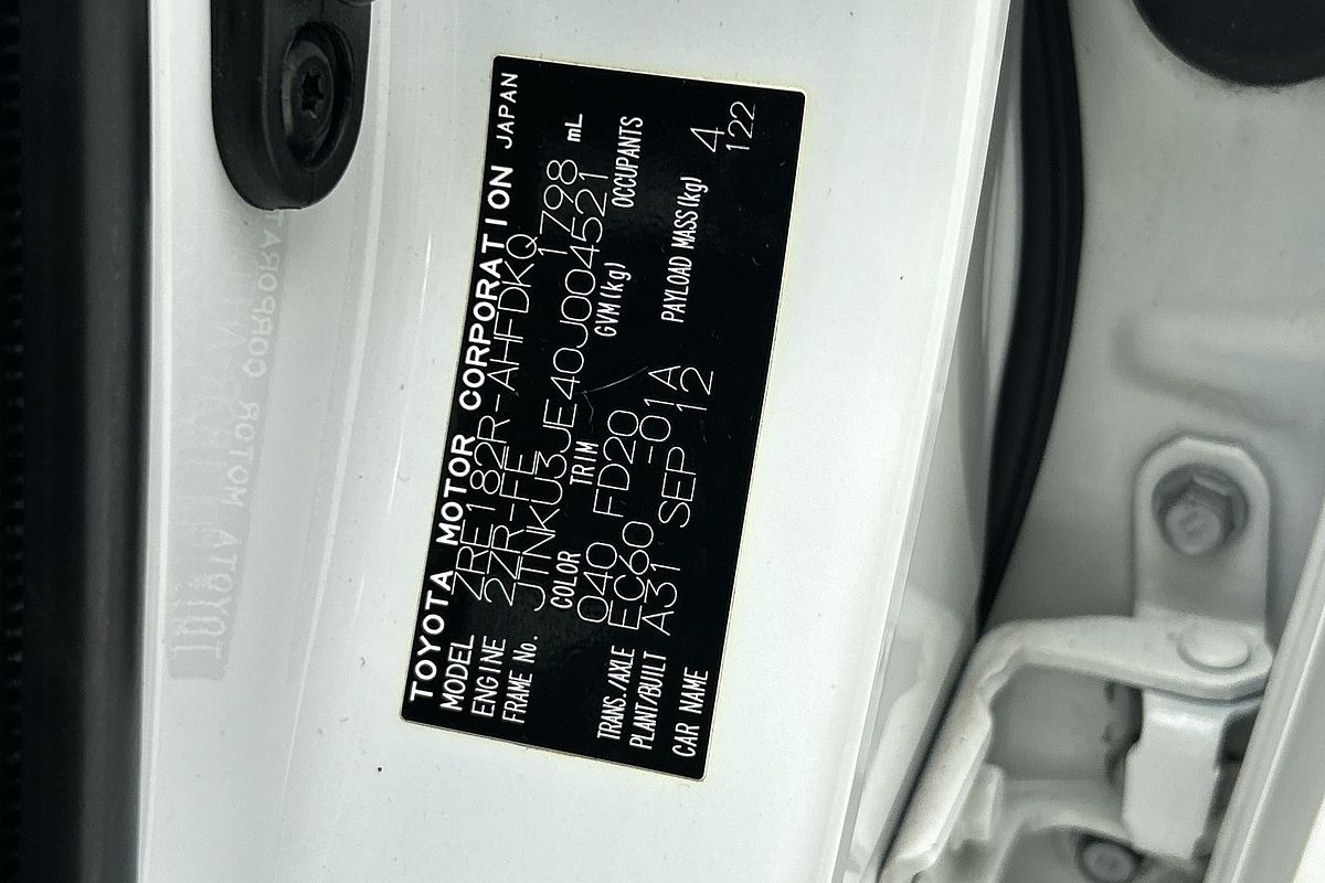 2012 Toyota Corolla Ascent ZRE182R