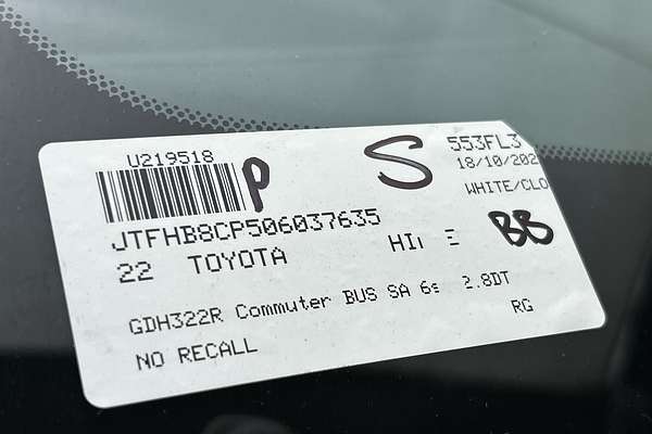 2022 Toyota Hiace Commuter GDH322R ELWB High Roof thumb-22