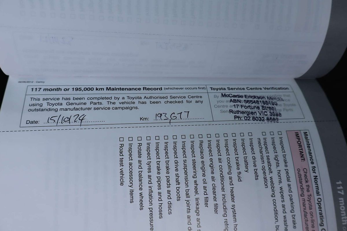 2013 Toyota Camry Altise ASV50R