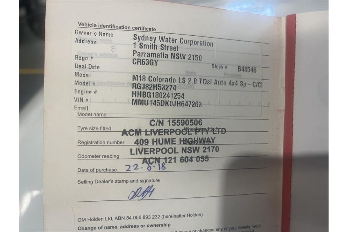 2018 Holden Colorado LS RG 4X4