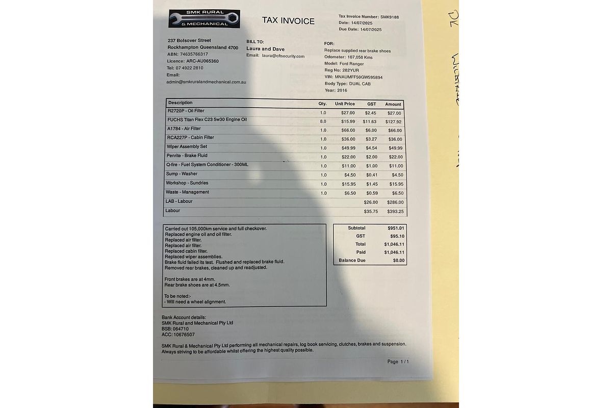 2016 Ford Ranger Wildtrak PX MkII 4X4 3.2L
