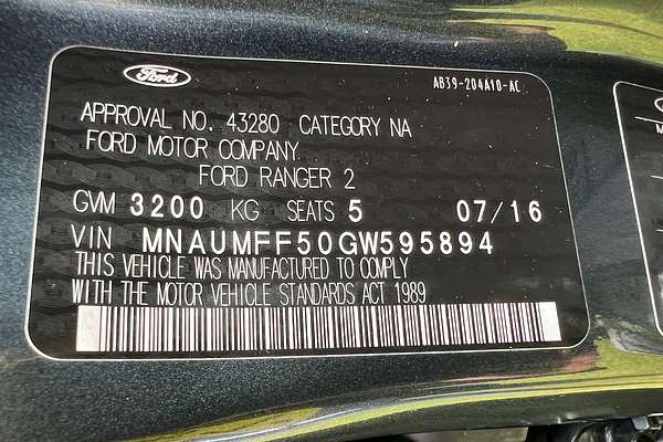 2016 Ford Ranger Wildtrak PX MkII 4X4 3.2L