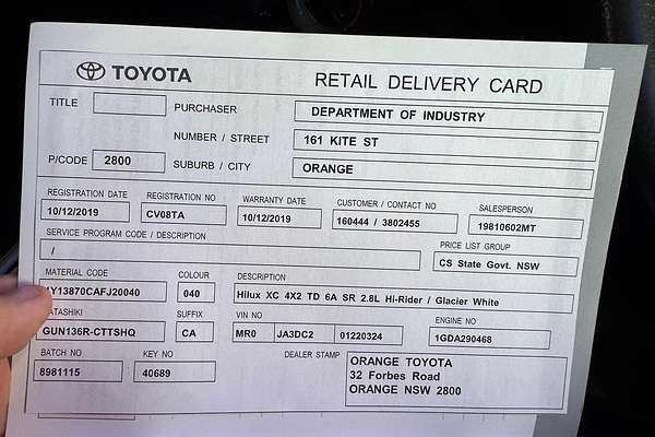 2019 Toyota Hilux SR Hi-Rider GUN136R Rear Wheel Drive