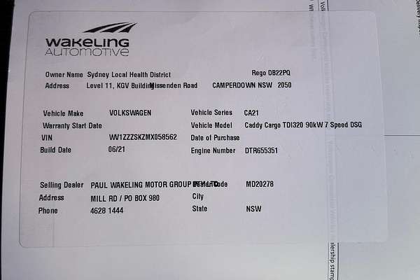 2021 Volkswagen Caddy TDI320 5 SWB