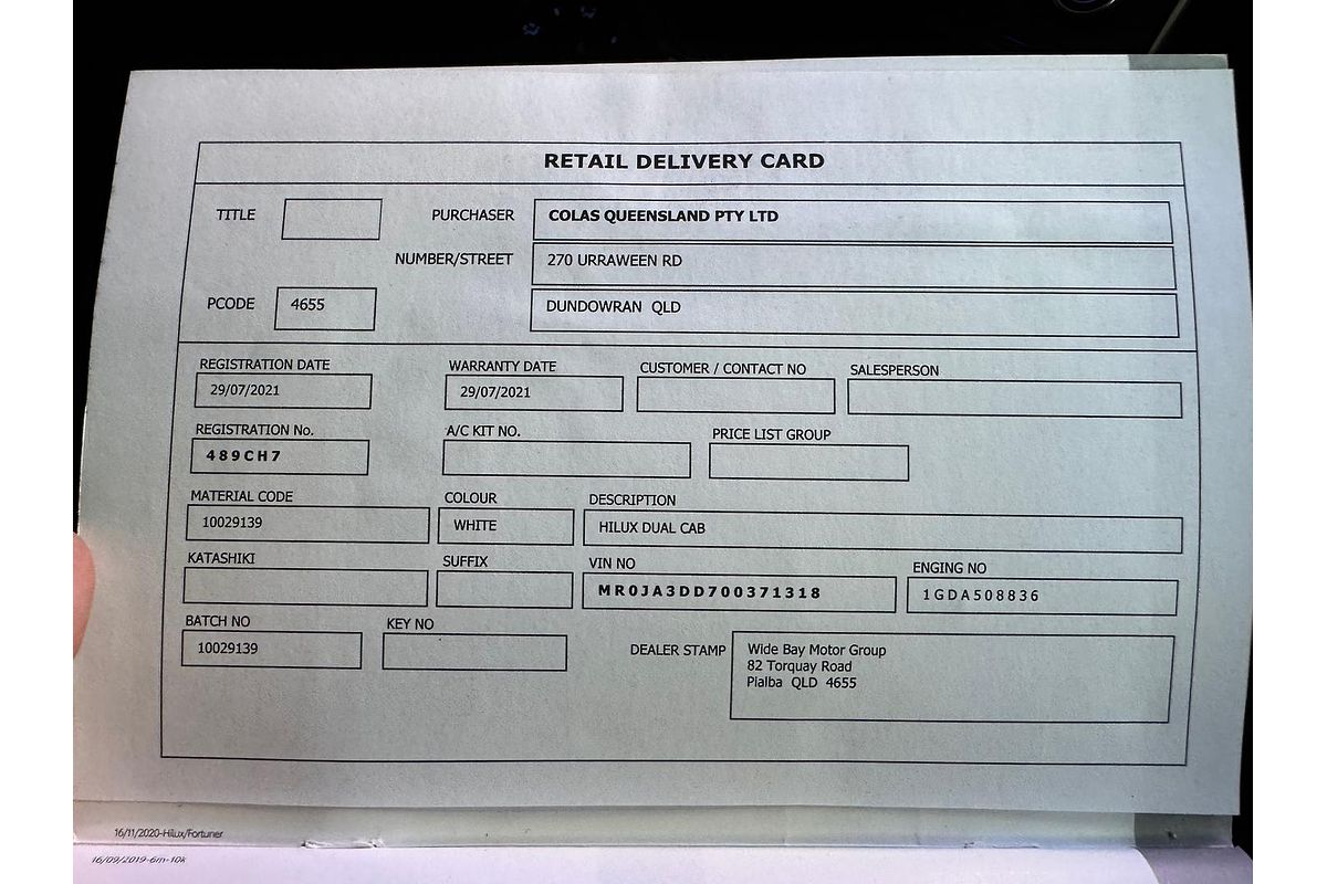 2021 Toyota Hilux SR Hi-Rider GUN136R Rear Wheel Drive