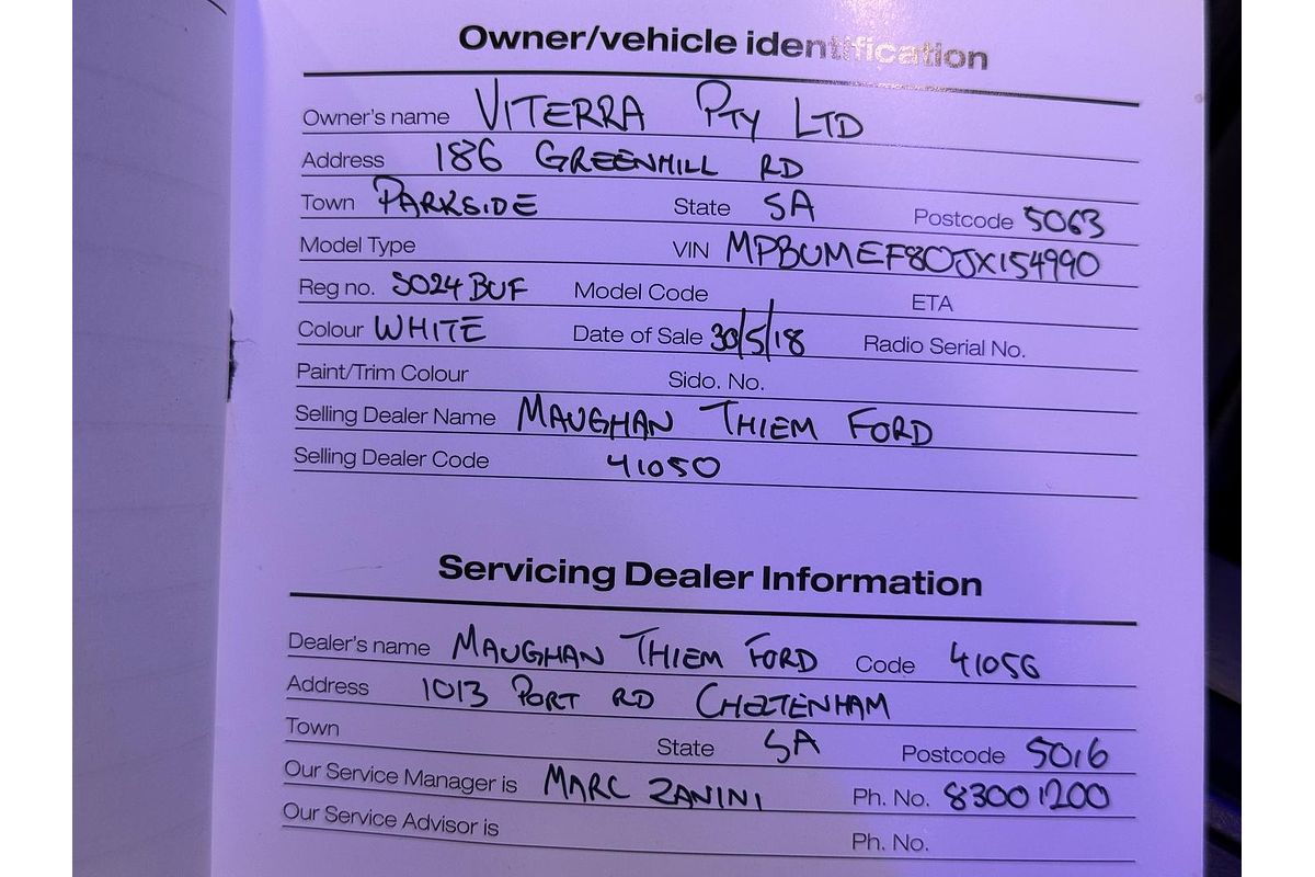 2018 Ford Ranger XL Hi-Rider PX MkII Rear Wheel Drive 2.2L