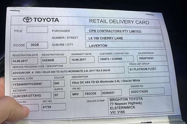 2017 Toyota Hilux Workmate GUN125R 4X4