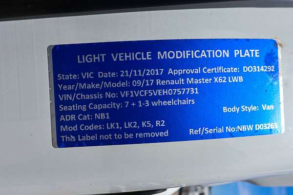 2017 Renault Master X62 LWB Mid Roof