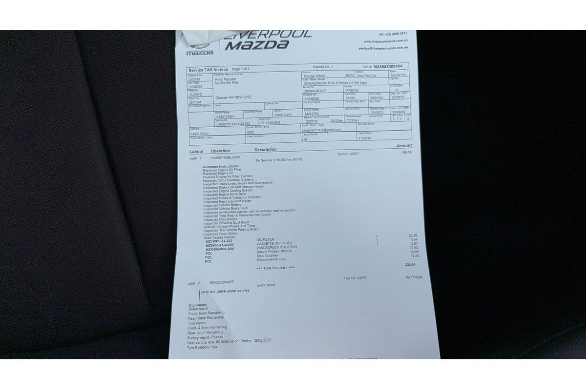 2020 Mazda 3 G20 Pure BP Series