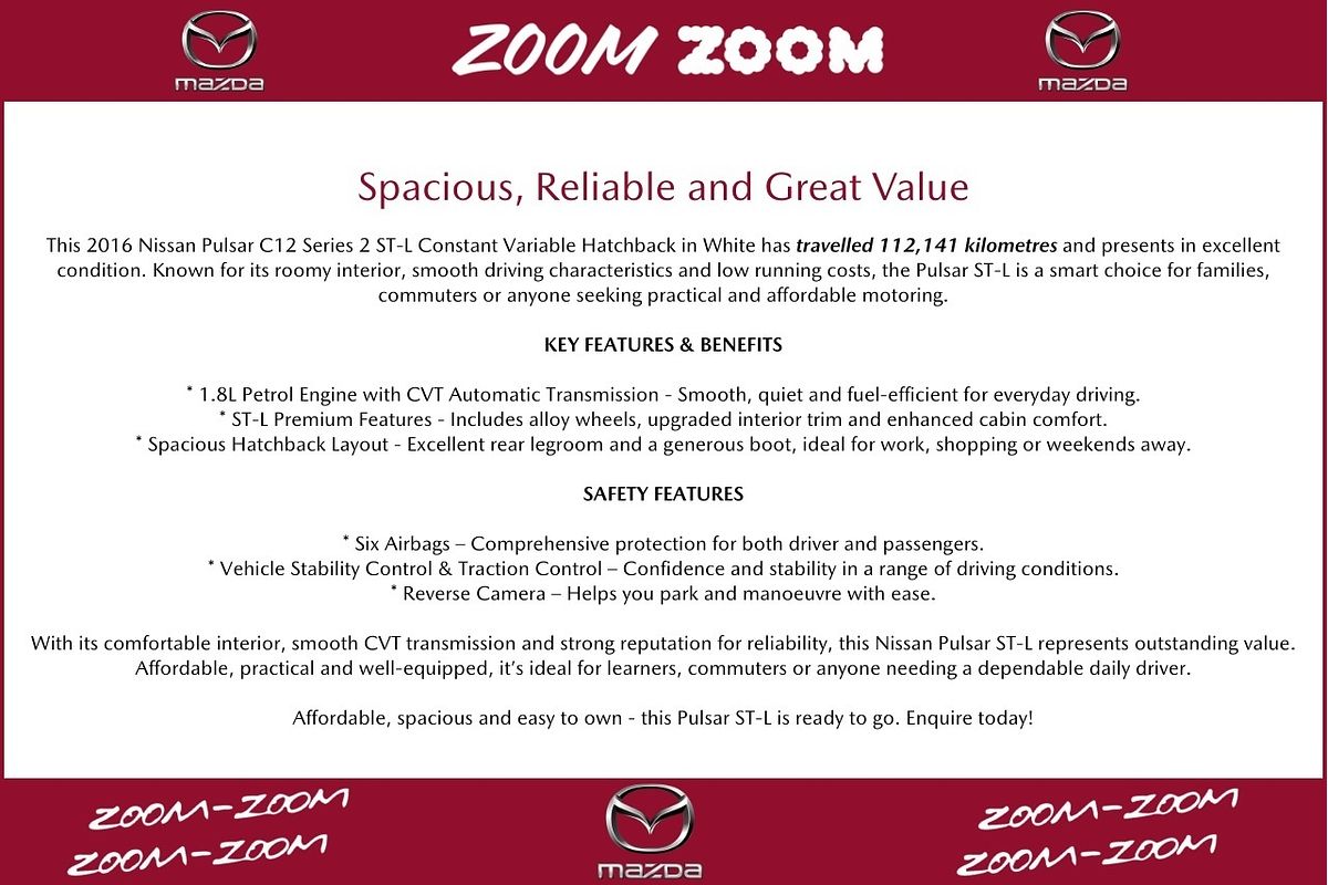 2016 Nissan Pulsar ST-L C12 Series 2