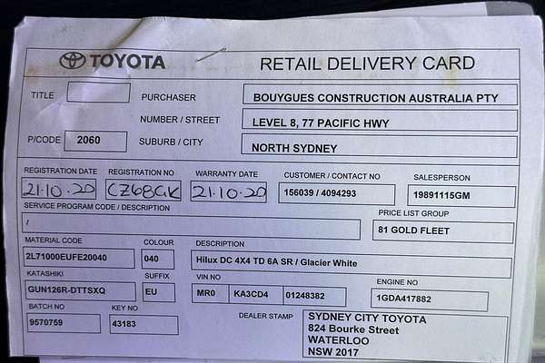 2020 Toyota Hilux SR GUN126R 4X4