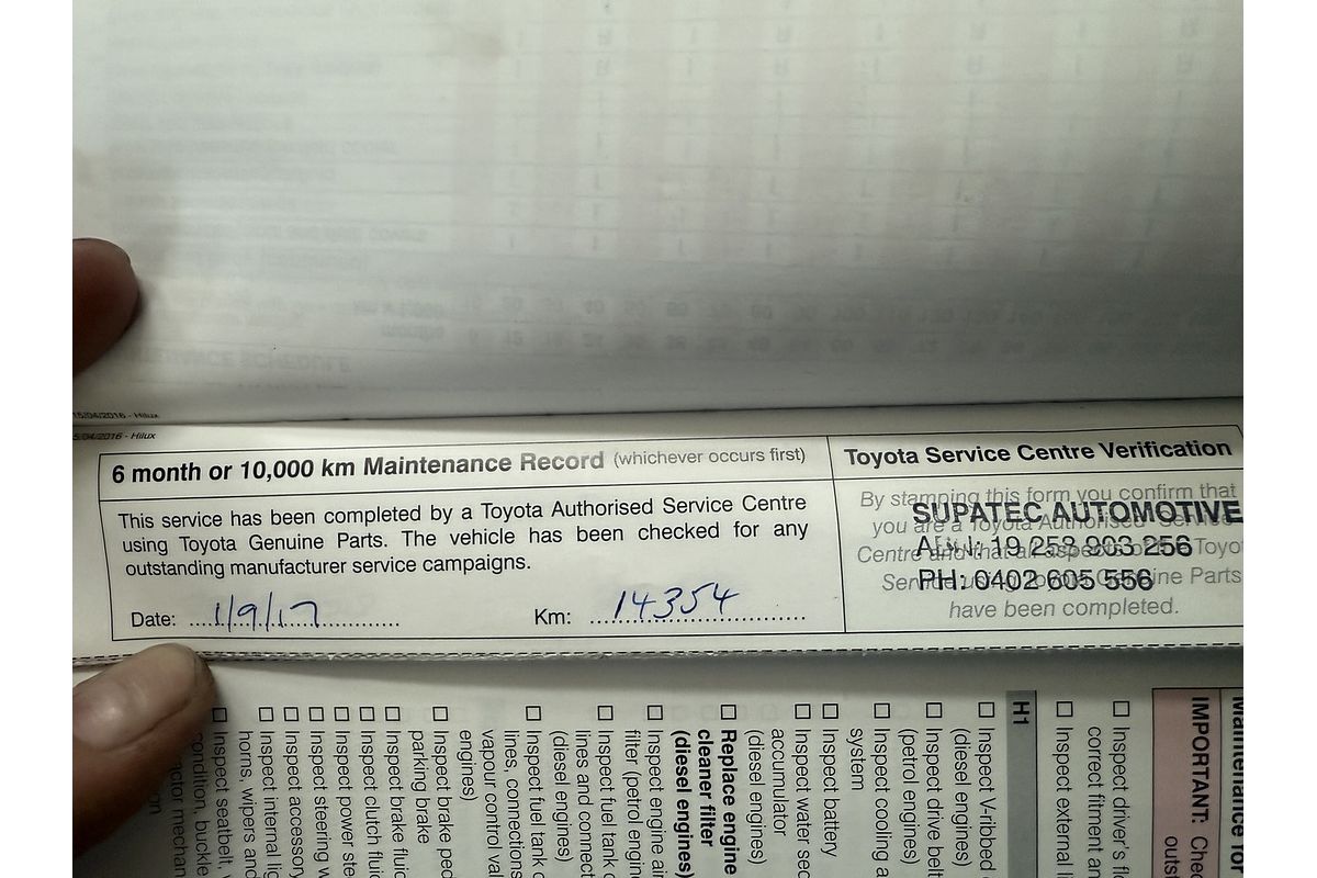 2017 Toyota Hilux Workmate GUN122R Rear Wheel Drive