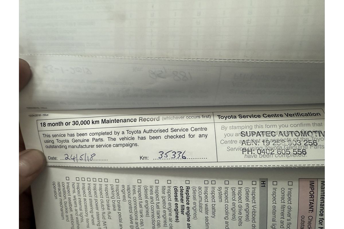 2017 Toyota Hilux Workmate GUN122R Rear Wheel Drive