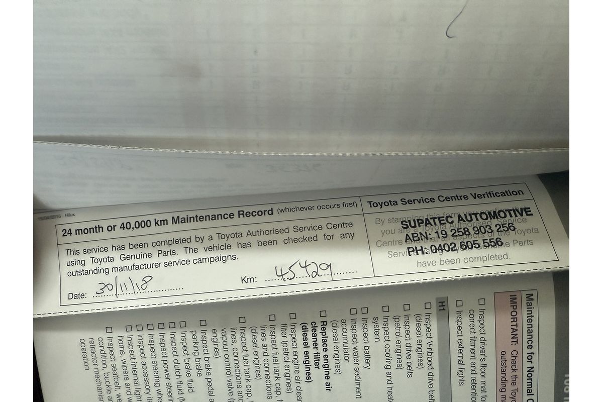 2017 Toyota Hilux Workmate GUN122R Rear Wheel Drive