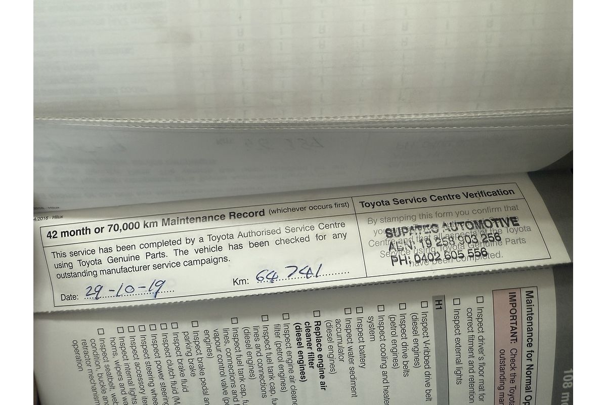 2017 Toyota Hilux Workmate GUN122R Rear Wheel Drive